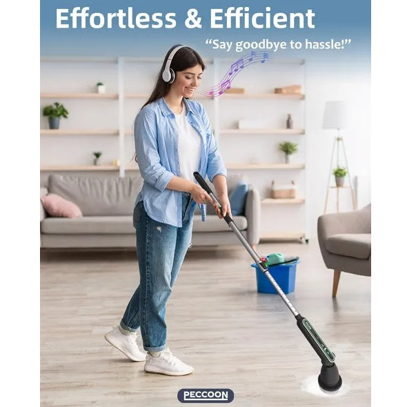 Electric Spin Scrubber - 2024 Super Quiet Power Cleaning Brush for Bathroom Tile - Cordless with 7 Brush Heads - Long Handle, 120 Mins Work Time