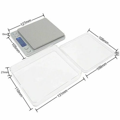 Small Digital Food Scale - 3000g Capacity, 0.1g Precision, Ounce & Gram Measurement, Includes 2 Trays & Batteries