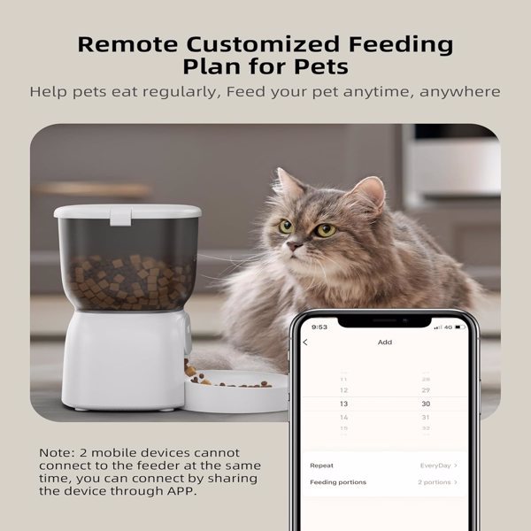 LAMPICK Automatic Cat Feeder - WiFi Food Dispenser with App Control - 4L Capacity, Dual Power Supply, Easy to Clean - For Cats & Small Dogs