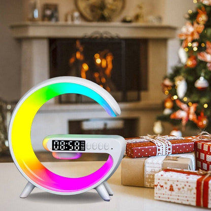 Smart G Night Light LED Bluetooth Speaker - Wireless Charging Alarm Clock with Digital Display - Modern Home Decor