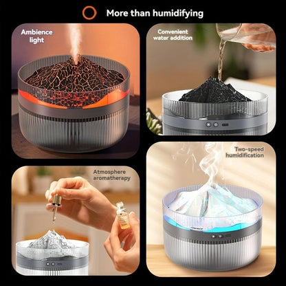 2 Color LED Volcano Flame Light Humidifier - 2L Aromatherapy Diffuser with Timer, Auto Shutoff, Ultra Quiet - Ideal for Bedroom, Office, Living Room