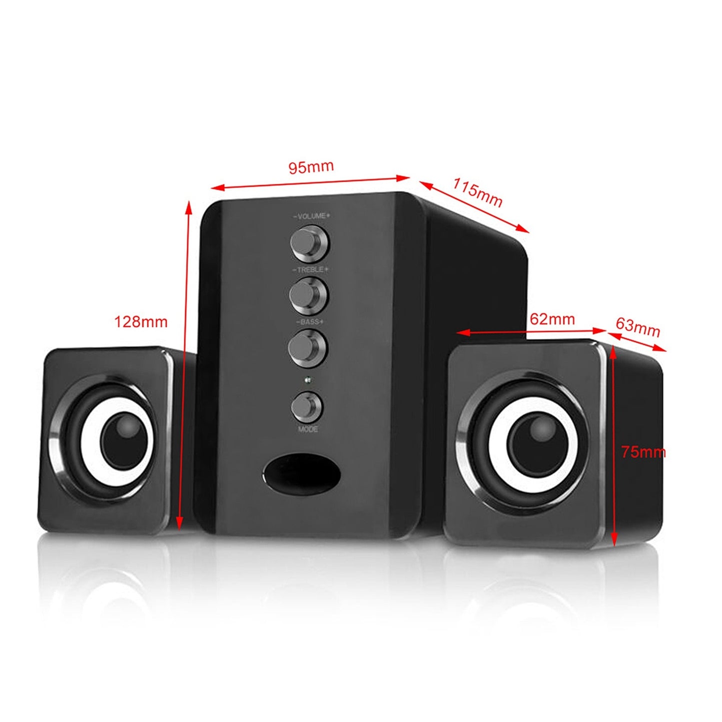 Portable USB Powered Stereo Surround Wired Speakers - 3 Speaker Set for Laptop, Phone, Desktop, TV - Black