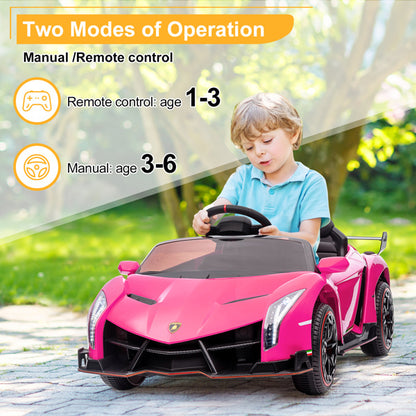 LEADZM Dual Drive 12V 4.5AH Lamborghini Veneno Electric Car with 2.4G Remote Control - Rose Red - For Kids Ages 3-6