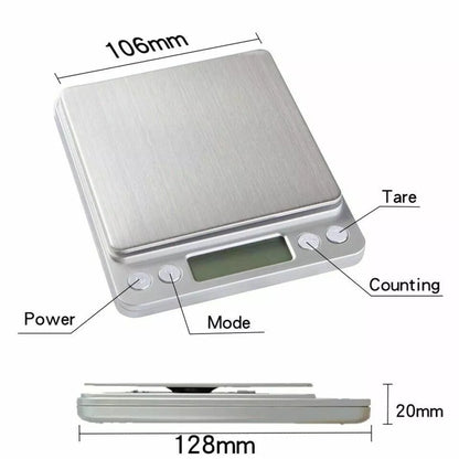 Small Digital Food Scale - 3000g Capacity, 0.1g Precision, Ounce & Gram Measurement, Includes 2 Trays & Batteries