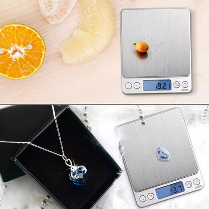 Small Digital Food Scale - 3000g Capacity, 0.1g Precision, Ounce & Gram Measurement, Includes 2 Trays & Batteries