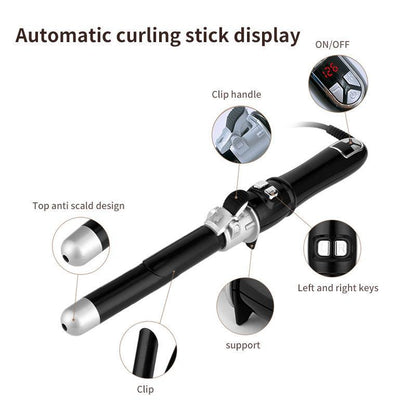 LCD Temperature Controlled Automatic Hair Curler - 21mm-30mm Diameter - Plug-in - 15 Temperature Settings