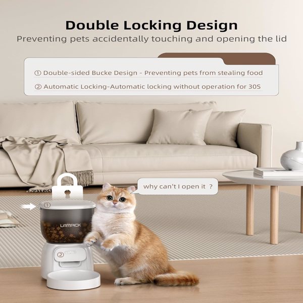 LAMPICK Automatic Cat Feeder - WiFi Food Dispenser with App Control - 4L Capacity, Dual Power Supply, Easy to Clean - For Cats & Small Dogs