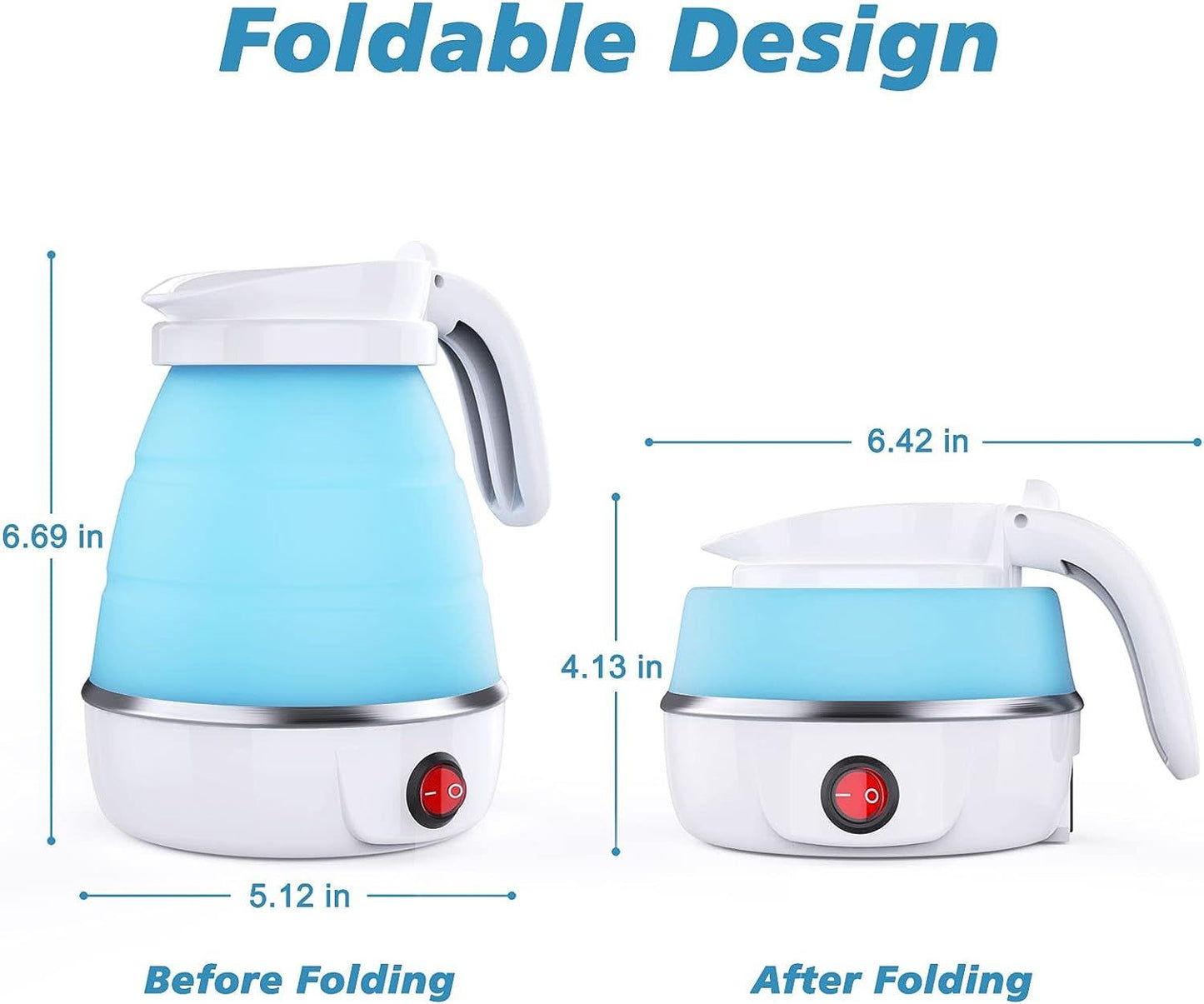 Foldable Electric Kettle - Mini Travel Kettle, Silicone Water Boiler for Camping & Hiking - 600ml, Quick Boiling, Safe & Lightweight