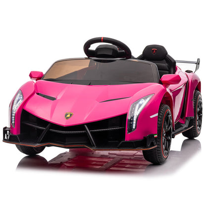 LEADZM Dual Drive 12V 4.5AH Lamborghini Veneno Electric Car with 2.4G Remote Control - Rose Red - For Kids Ages 3-6