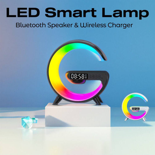 Smart G Night Light LED Bluetooth Speaker - Wireless Charging Alarm Clock with Digital Display - Modern Home Decor