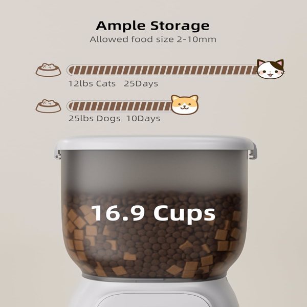 LAMPICK Automatic Cat Feeder - WiFi Food Dispenser with App Control - 4L Capacity, Dual Power Supply, Easy to Clean - For Cats & Small Dogs