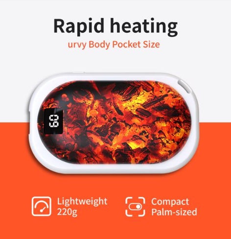 Rechargeable Hand Warmer 5000mAh - USB Battery Powered with Carbon Black Pattern - Intelligent Heating & Power Bank Function