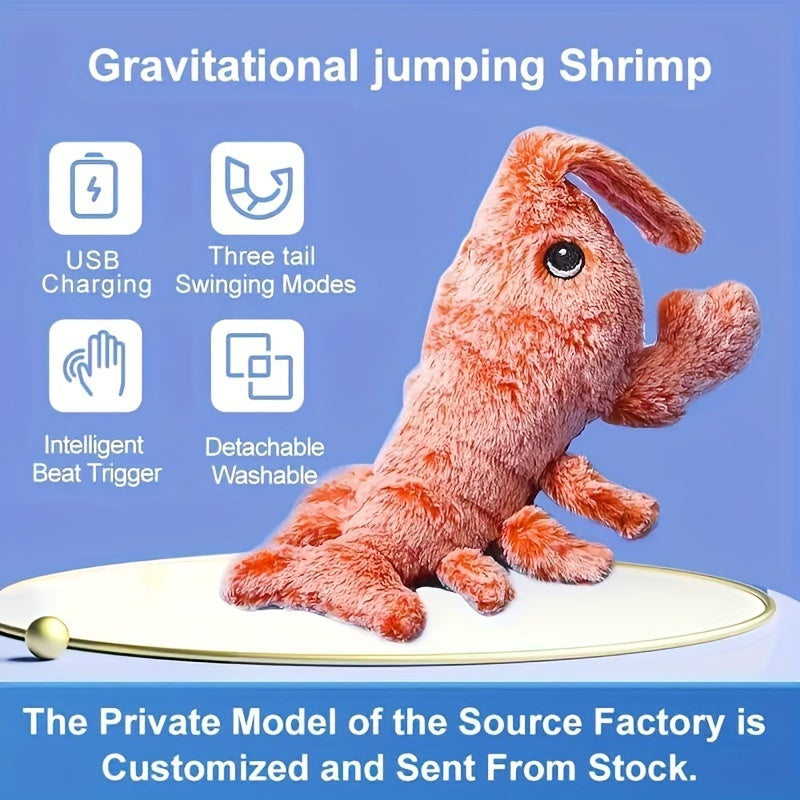 Jumping Shrimp Plush Cat Toy - Electronic Catnip Toy - Rechargeable, Interactive, Safe for Pets and Kids