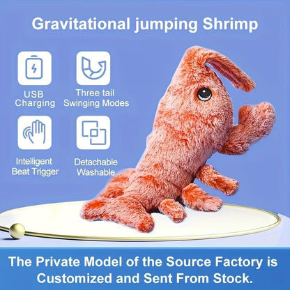 Jumping Shrimp Plush Cat Toy - Electronic Catnip Toy - Rechargeable, Interactive, Safe for Pets and Kids