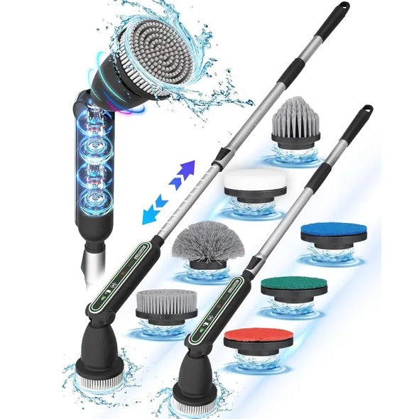 Electric Spin Scrubber - 2024 Super Quiet Power Cleaning Brush for Bathroom Tile - Cordless with 7 Brush Heads - Long Handle, 120 Mins Work Time