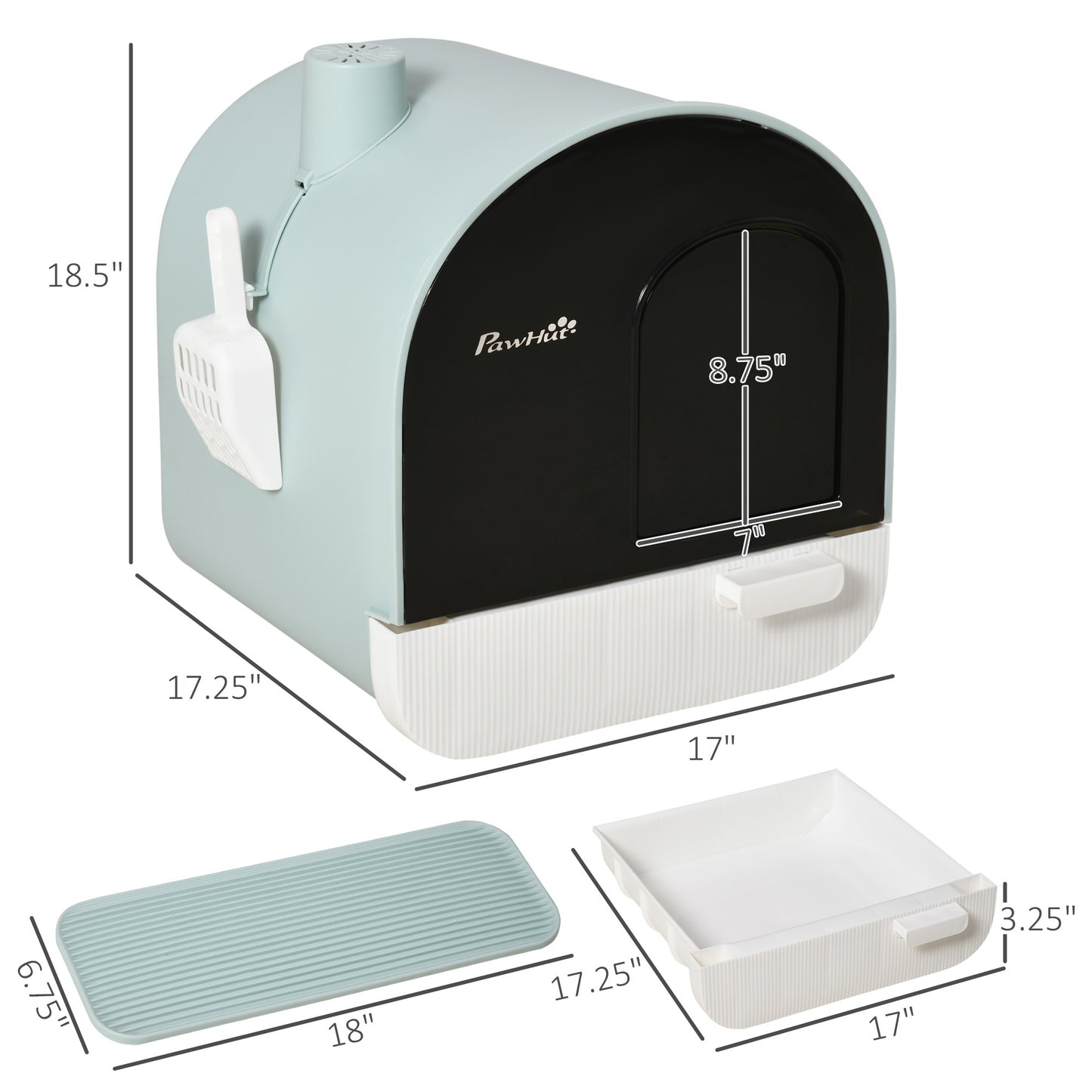 PawHut Green Cat Litter Box Enclosure with Lid - Indoor Cat Tray, Spoon, Strainer - 17 x 17 x 18.5 inches - Easy Clean Design