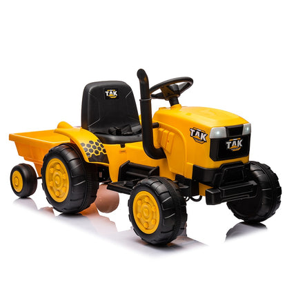 12V Kids Ride-On Tractor Electric Excavator - Yellow - Battery Powered Motorized Car with Remote Control, Front Loader & Headlight - Ages 3-6