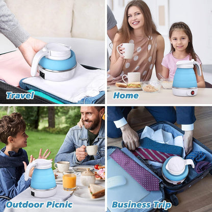 Foldable Electric Kettle - Mini Travel Kettle, Silicone Water Boiler for Camping & Hiking - 600ml, Quick Boiling, Safe & Lightweight