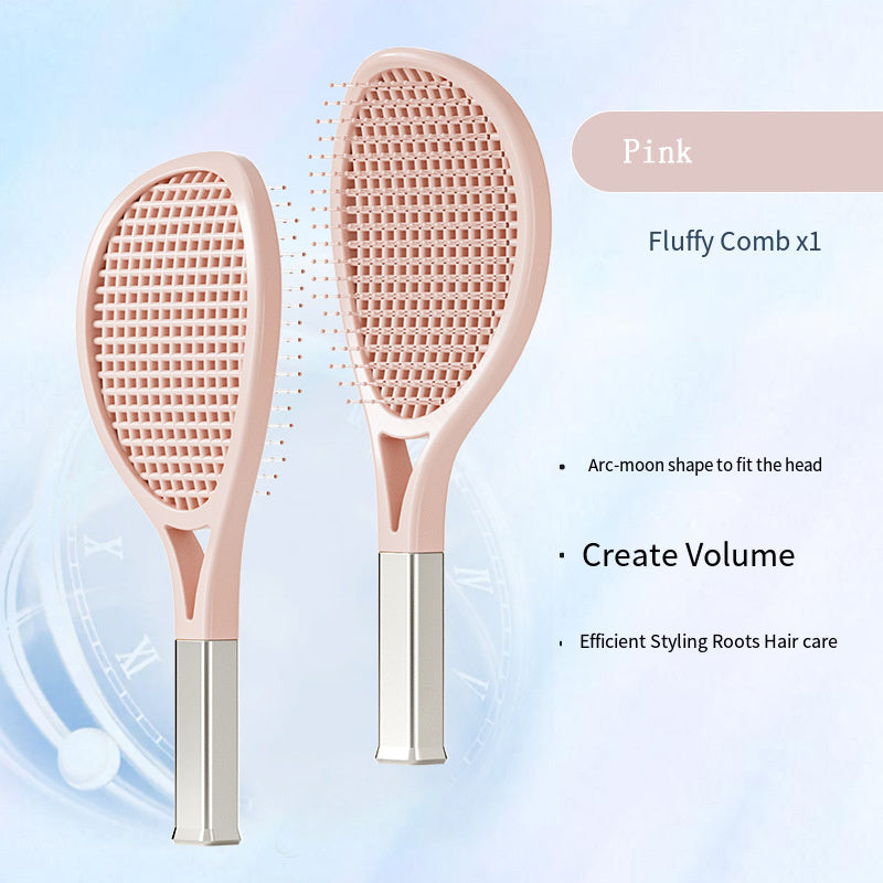 Tennis Racket Massaging Hair Comb - Electronic Detangling Brush for Curly & Straight Hair - Vented for Faster Drying