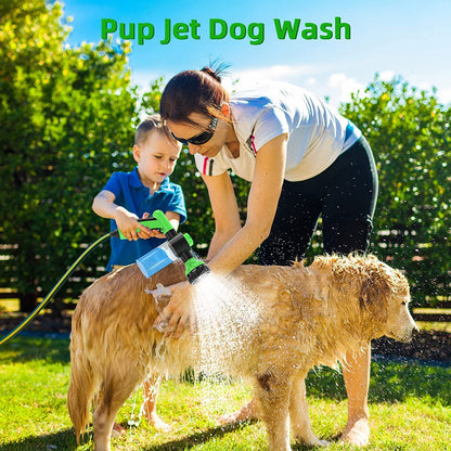 High-Pressure Pet Dog Wash Sprayer - 8 Spray Patterns, Grooming Comb & Brush - Outdoor Dog Shower Attachment