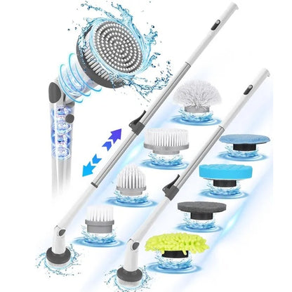 Electric Spin Scrubber - 2024 Super Quiet Power Cleaning Brush for Bathroom Tile - Cordless with 7 Brush Heads - Long Handle, 120 Mins Work Time