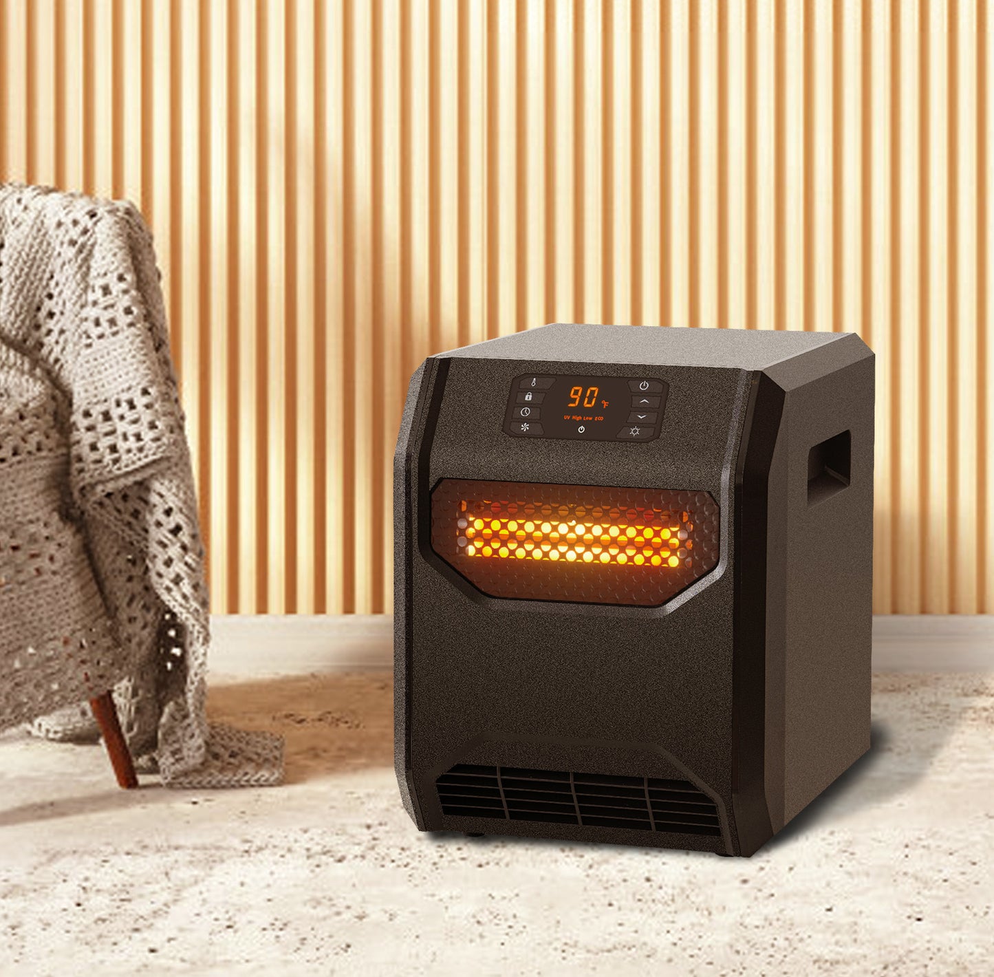 Portable Space Heater - 1500W Electric Infrared Heater with UVC Air Purification, Thermostat & Remote Control - Black