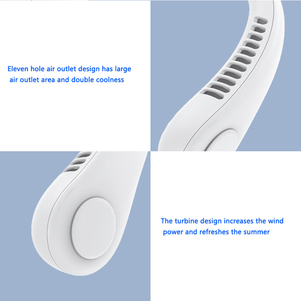 Portable Neck Cooling Fan - Bladeless, 360° Adjustable, Low Noise - USB Rechargeable, 3 Speed Modes, 3000mAh Battery