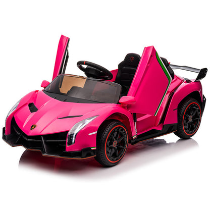 LEADZM Dual Drive 12V 4.5AH Lamborghini Veneno Electric Car with 2.4G Remote Control - Rose Red - For Kids Ages 3-6