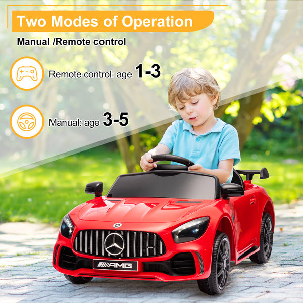 Mercedes-Benz Dual Drive 12V Roadster with 2.4G Remote Control - Red AMG GTR - Kids Electric Car - Ages 3-5