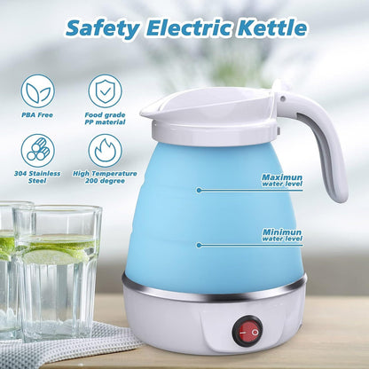 Foldable Electric Kettle - Mini Travel Kettle, Silicone Water Boiler for Camping & Hiking - 600ml, Quick Boiling, Safe & Lightweight