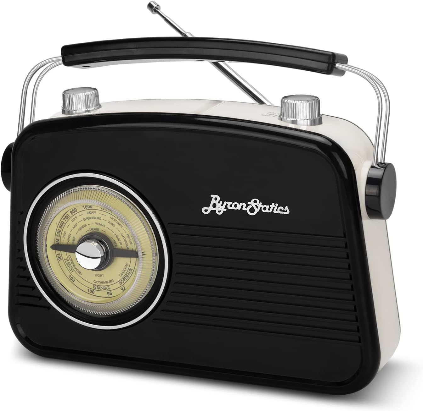 Black AM FM Portable Radio - Vintage Retro Design with Headphone Jack, Large Tuning Dial, Bluetooth Speaker & MP3 Player