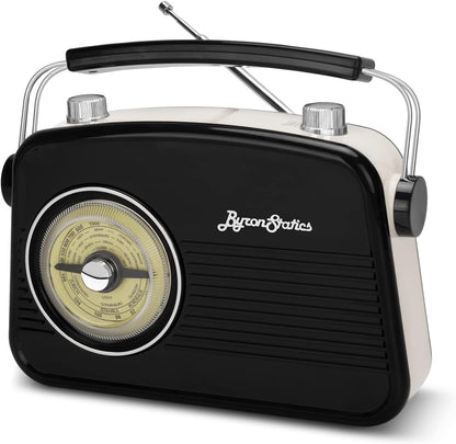 Black AM FM Portable Radio - Vintage Retro Design with Headphone Jack, Large Tuning Dial, Bluetooth Speaker & MP3 Player