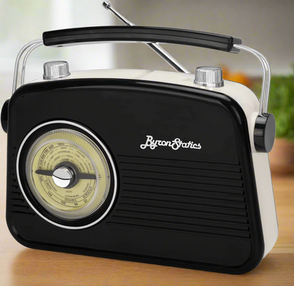 Black AM FM Portable Radio - Vintage Retro Design with Headphone Jack, Large Tuning Dial, Bluetooth Speaker & MP3 Player