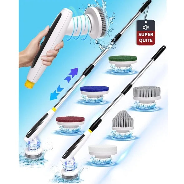 Electric Spin Scrubber - 2024 Super Quiet Power Cleaning Brush for Bathroom Tile - Cordless with 7 Brush Heads - Long Handle, 120 Mins Work Time