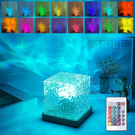 Dynamic Rotating Water Wave Projector Night Light - 16 Color Crystal Lamp - USB Charging - Perfect for Bedroom & Living Room