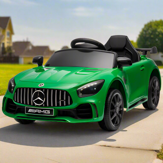 Mercedes-Benz Dual Drive 12V Roadster with 2.4G Remote Control - Green AMG GTR - Kids Electric Car - Ages 3-5