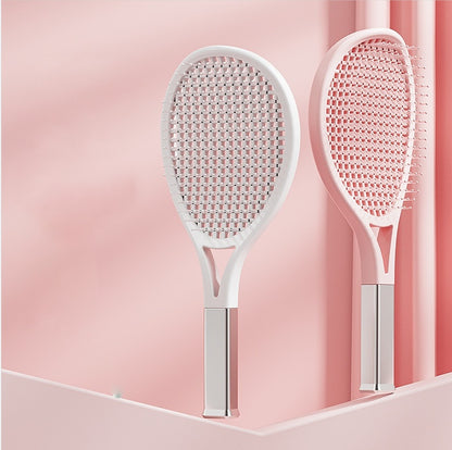 Tennis Racket Massaging Hair Comb - Electronic Detangling Brush for Curly & Straight Hair - Vented for Faster Drying