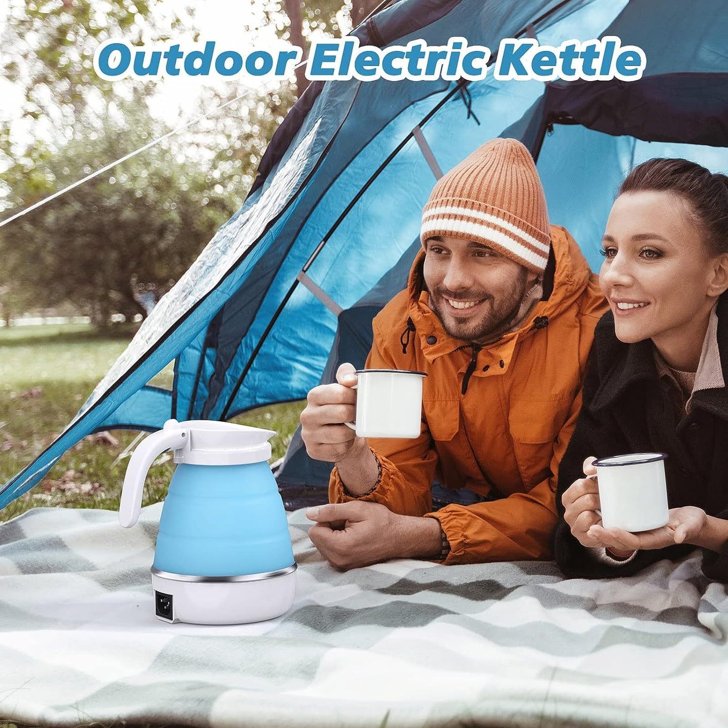 Foldable Electric Kettle - Mini Travel Kettle, Silicone Water Boiler for Camping & Hiking - 600ml, Quick Boiling, Safe & Lightweight