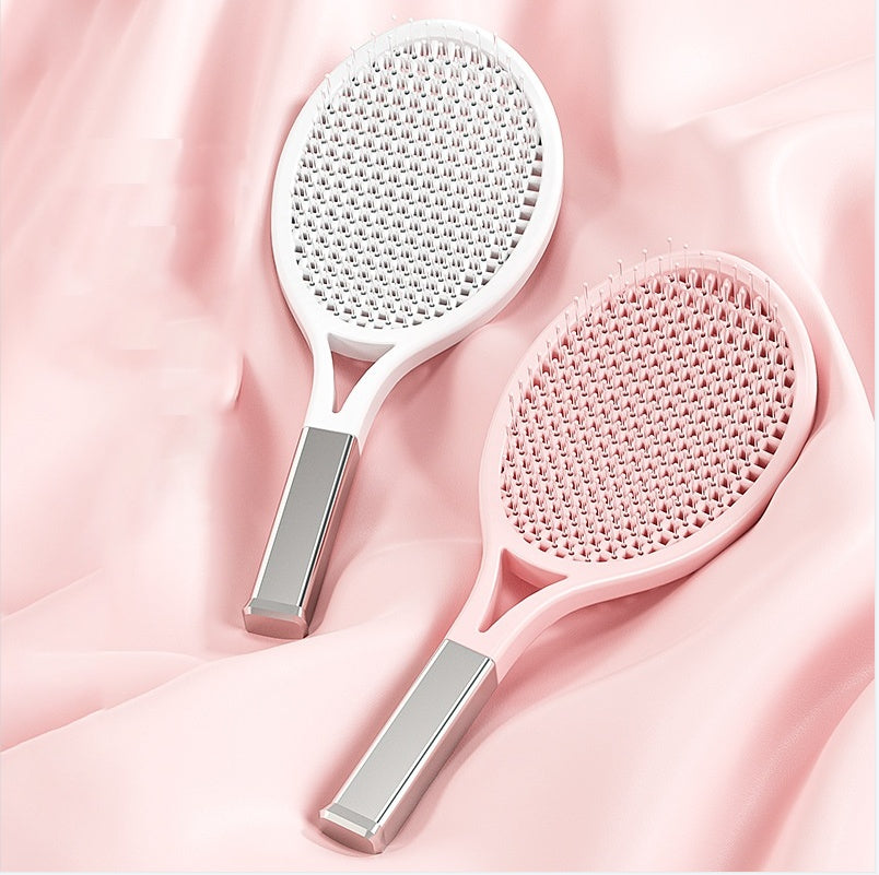 Tennis Racket Massaging Hair Comb - Electronic Detangling Brush for Curly & Straight Hair - Vented for Faster Drying