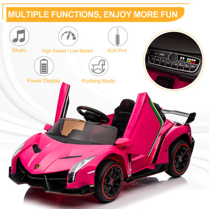 LEADZM Dual Drive 12V 4.5AH Lamborghini Veneno Electric Car with 2.4G Remote Control - Rose Red - For Kids Ages 3-6