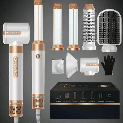 7-in-1 Hair Dryer and Styling Tool - Includes Diffuser, Curling Irons, Brushes - Automatic Curling & Negative Ion Technology