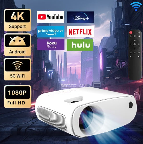 Mini HD Projector - 2024 Upgraded 1080P Portable Projector with Tripod - Antique White - Compatible with Android/iOS/Windows