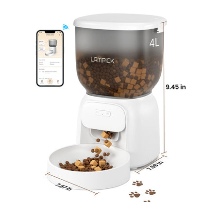 LAMPICK Automatic Cat Feeder - WiFi Food Dispenser with App Control - 4L Capacity, Dual Power Supply, Easy to Clean - For Cats & Small Dogs