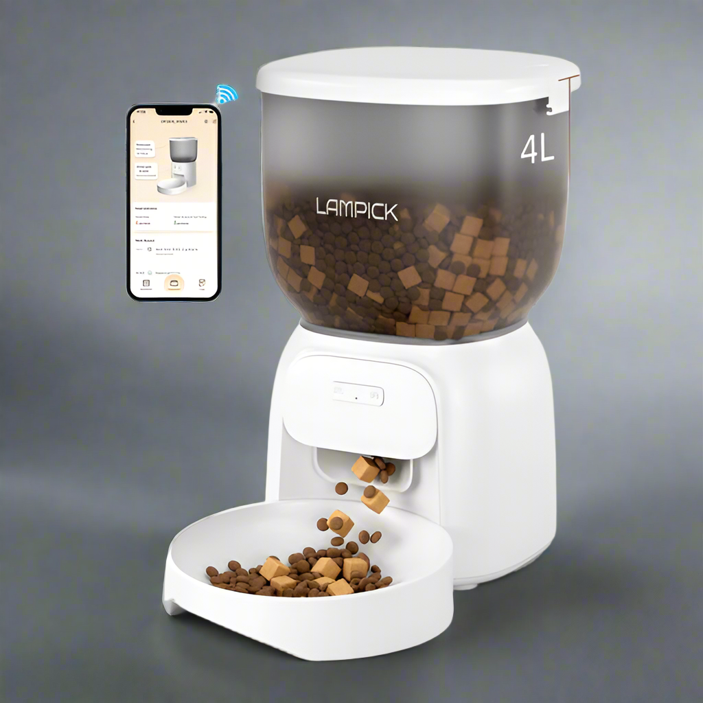 LAMPICK Automatic Cat Feeder - WiFi Food Dispenser with App Control - 4L Capacity, Dual Power Supply, Easy to Clean - For Cats & Small Dogs