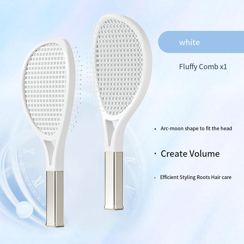 Tennis Racket Massaging Hair Comb - Electronic Detangling Brush for Curly & Straight Hair - Vented for Faster Drying