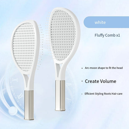 Tennis Racket Massaging Hair Comb - Electronic Detangling Brush for Curly & Straight Hair - Vented for Faster Drying