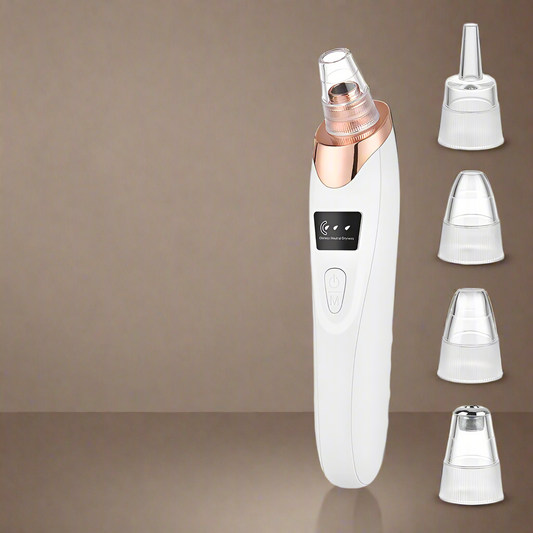 Electric Vacuum Blackhead Remover - White - 3 Suction Levels, 5 Heads, USB Rechargeable, Portable Skin Cleaner