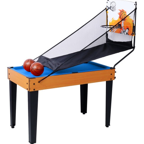 5-in-1 Multi-Game Table - Billiards, Push Hockey, Foosball, Ping Pong, Basketball - Black/Blue - Durable MDF & Steel Construction