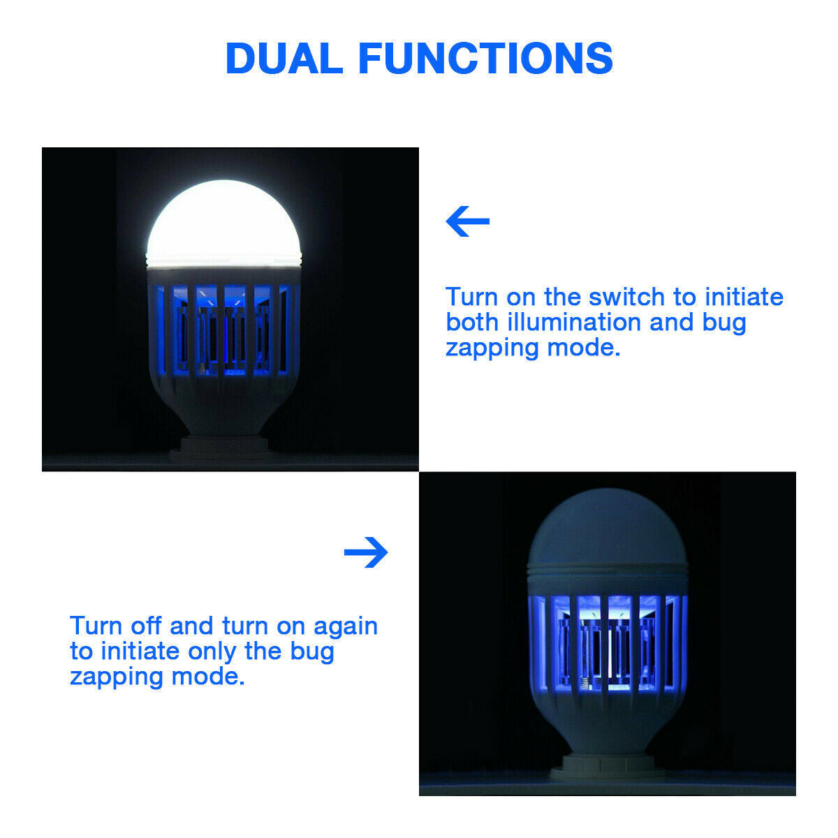 Light Bulb Mosquito Fly Trap - Electronic Bug Zapper - Humane, Silent, Energy-Saving - E27 Base - 45-Degree Inclination