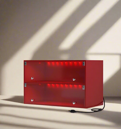 Red Glass Door Shoe Box Storage Cabinet for Sneakers with RGB LED Light - Holds 6 Pairs - Stackable Design